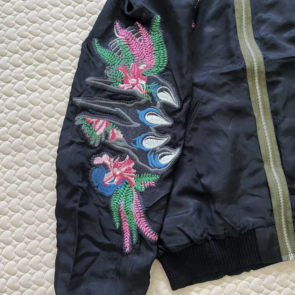 NWT Diesel Embroidery Reversible Bomber Jacket Reversible Zip Up Women's Size L - Picture 7 of 14
